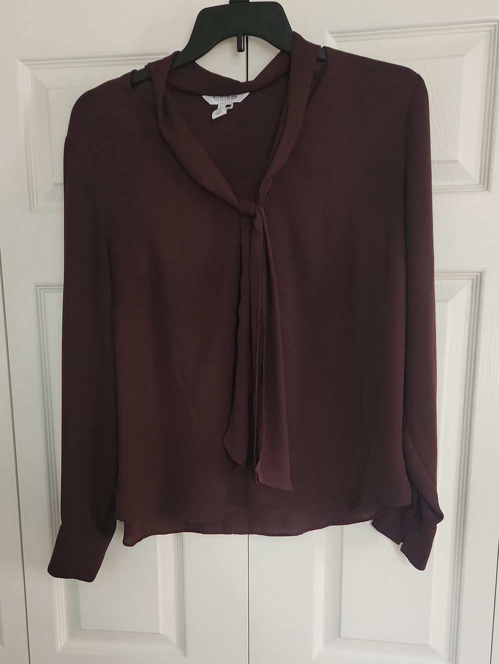 White House Black Market Burgundy Sheer Tie-Front Blouse